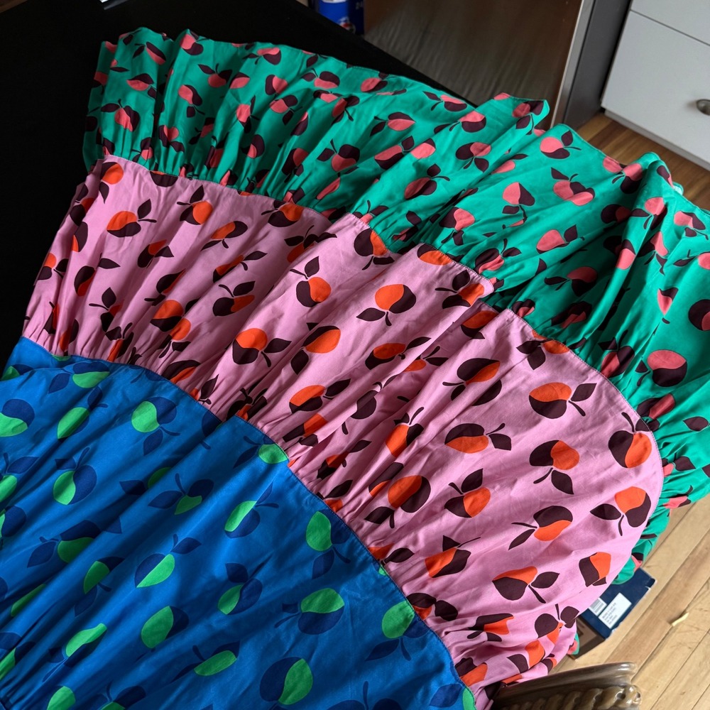 Kate Spade New York Fruit Print Tiered Maxi Skirt Blue Pink Green Size 12 - Picture 5 of 10